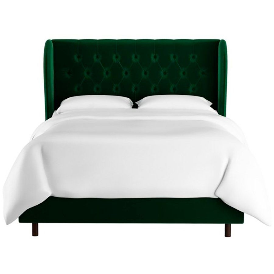 Кровать двуспальная с мягким изголовьем 180х200 см зеленая Reed Wingback Em...