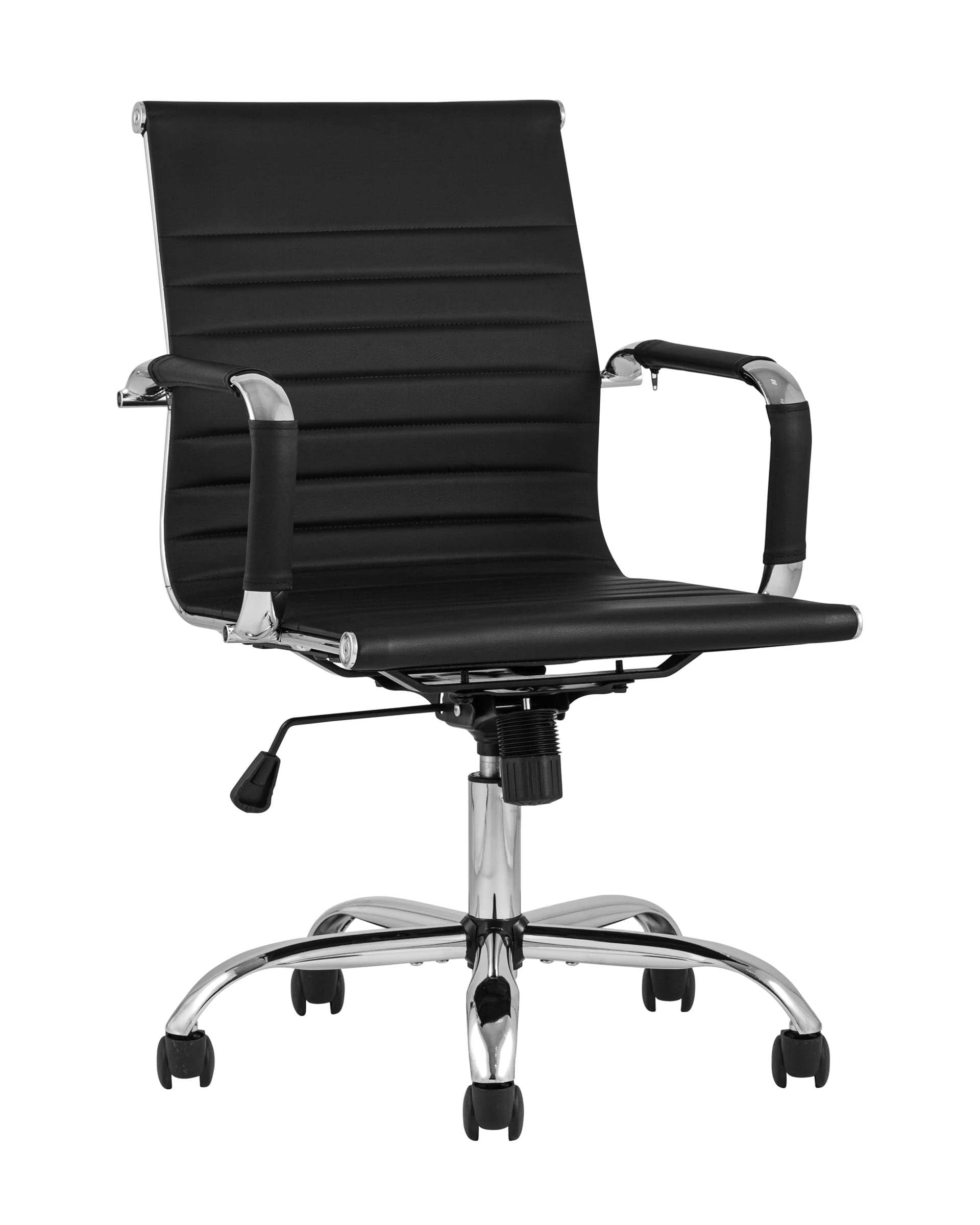 Компьютерное кресло TopChairs City S офисное черное в обивке из экокожи, механизм регулирования по высоте и качания