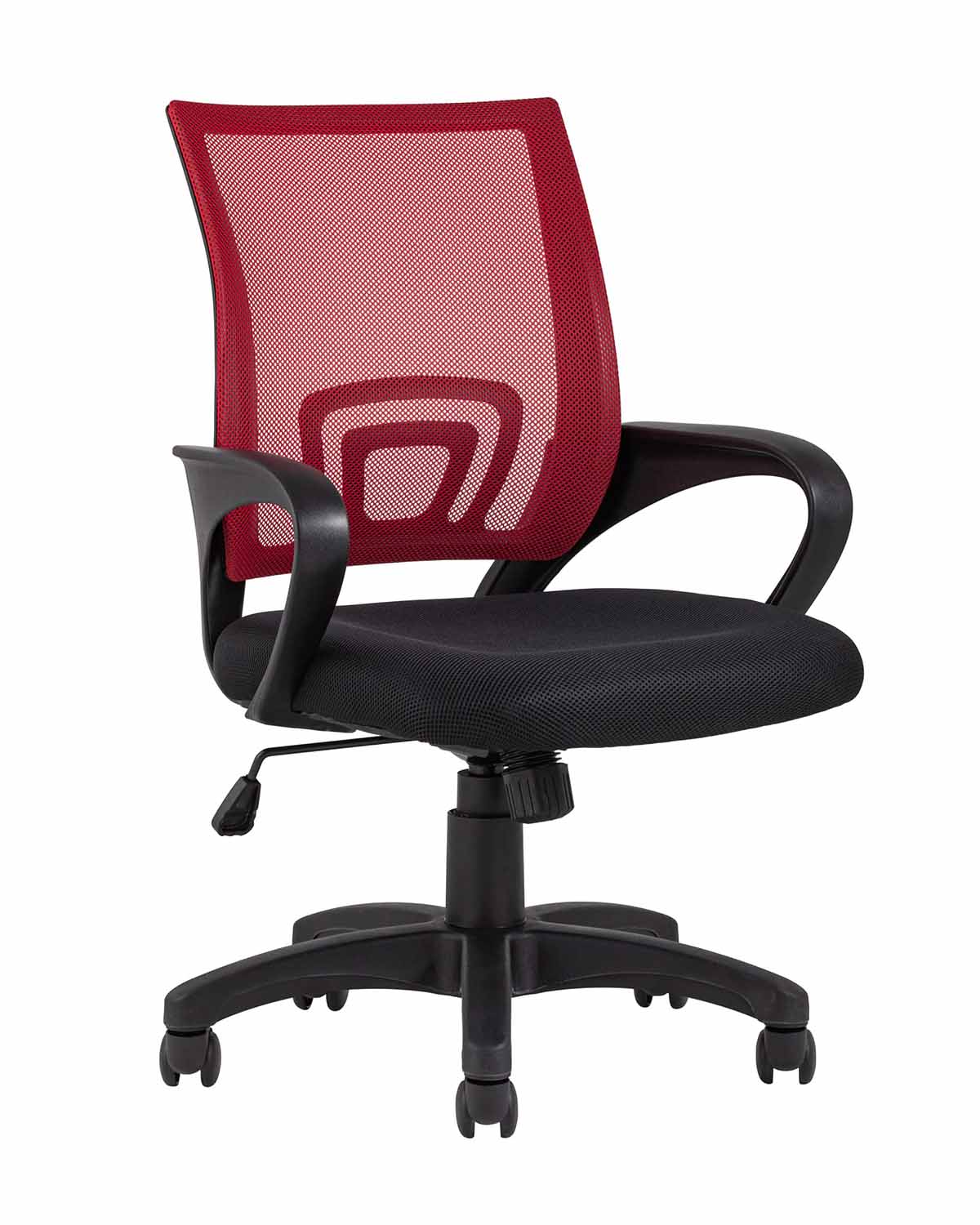 Компьютерное кресло TopChairs Simple офисное красное в обивке из текстиля с сеткой, механизм качания Top Gun
