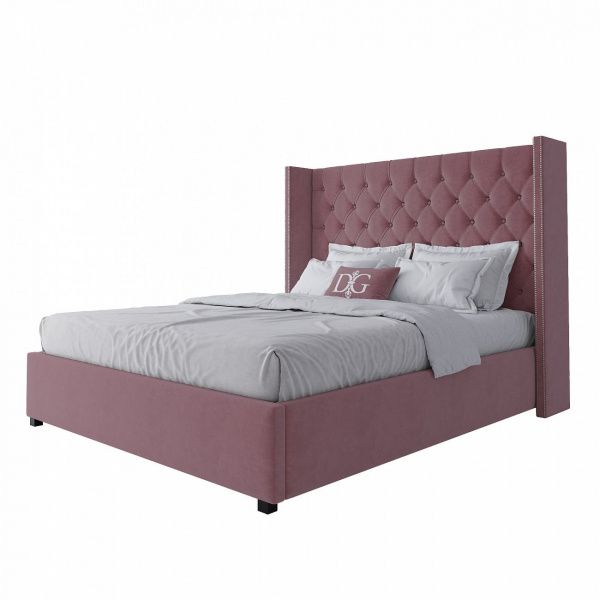 Кровать двуспальная с мягким изголовьем 160х200 см пыльная роза Wing