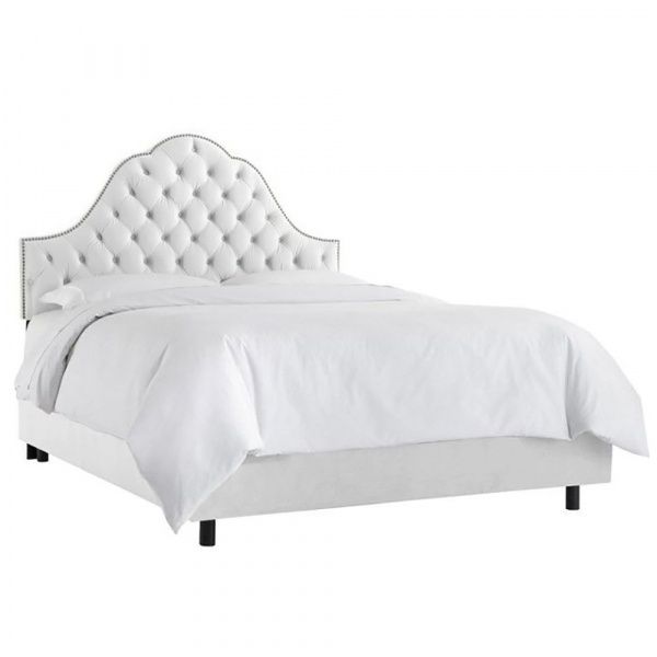 Кровать двуспальная 160х200 белая с каретной стяжкой Alina Tufted White