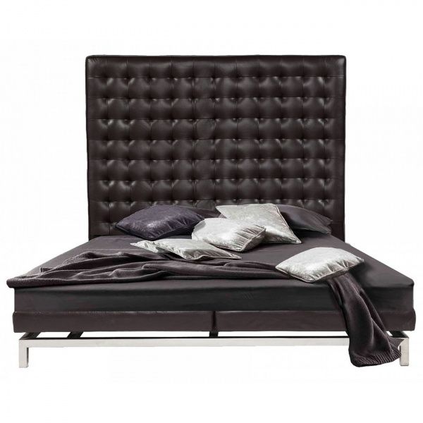 Кровать двуспальная с кожаным изголовьем 180х200 см коричневая Boss Bed