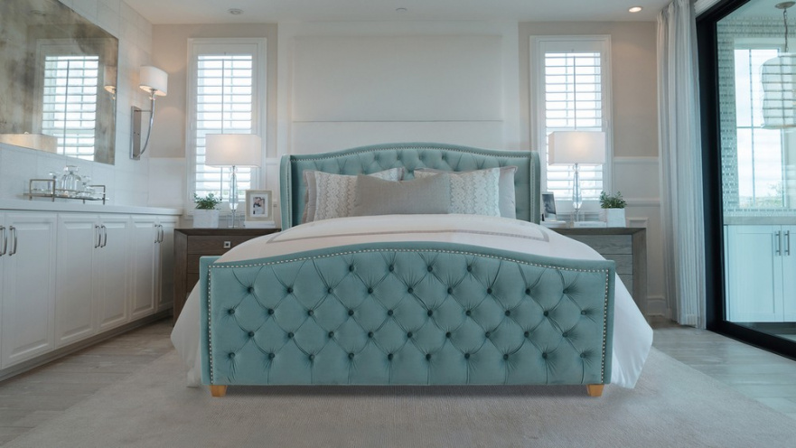 Кровать двуспальная с мягким изголовьем 160х200 см синяя Marcella 
