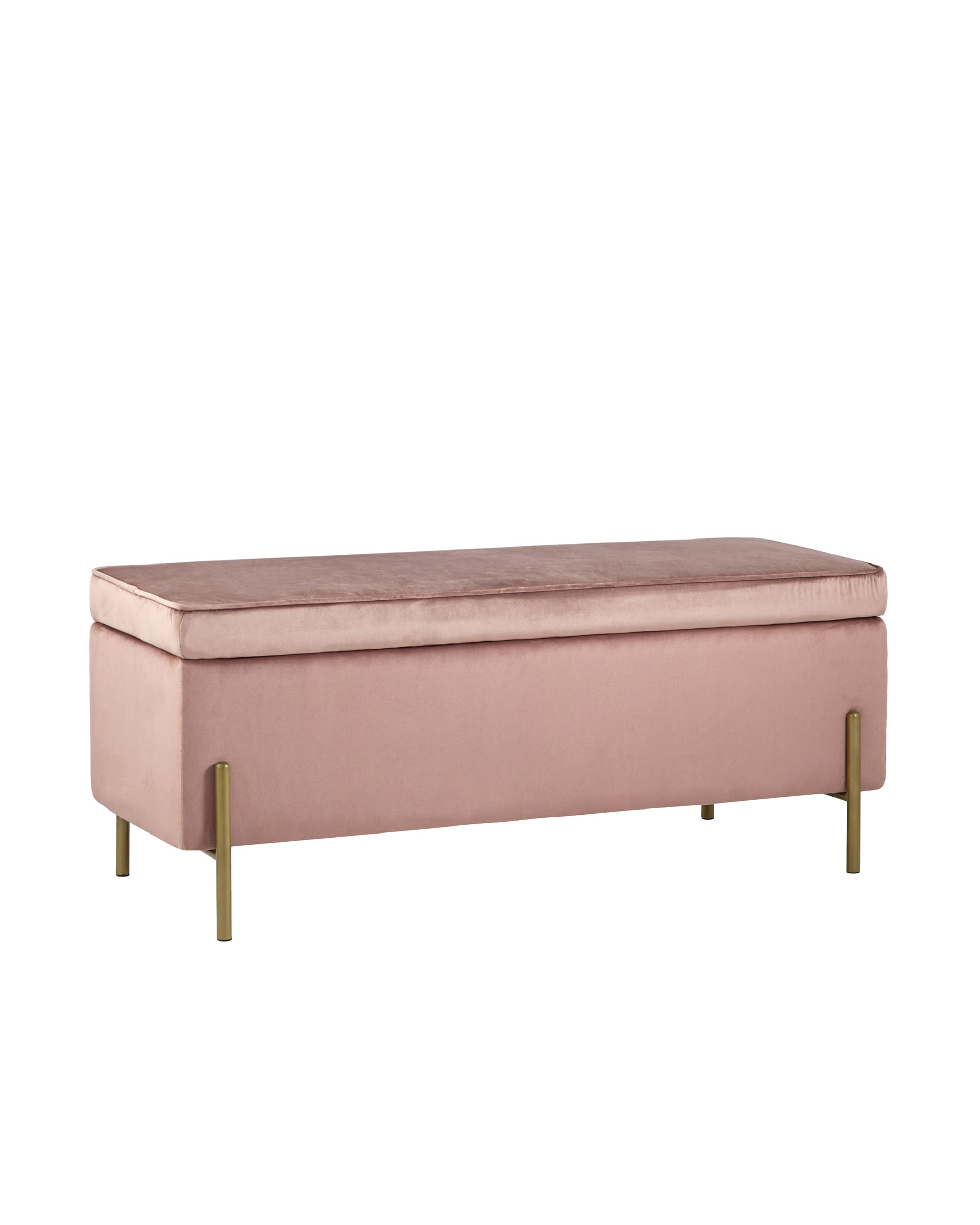 Банкетка Тюдор с ящиком для хранения обивка велюр розовый ножки из металла цвет золото