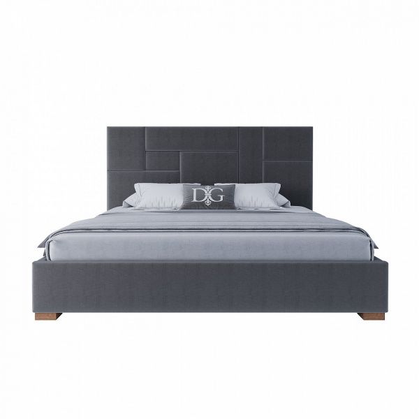 Кровать двуспальная с мягким изголовьем 200х200 см серая Wax