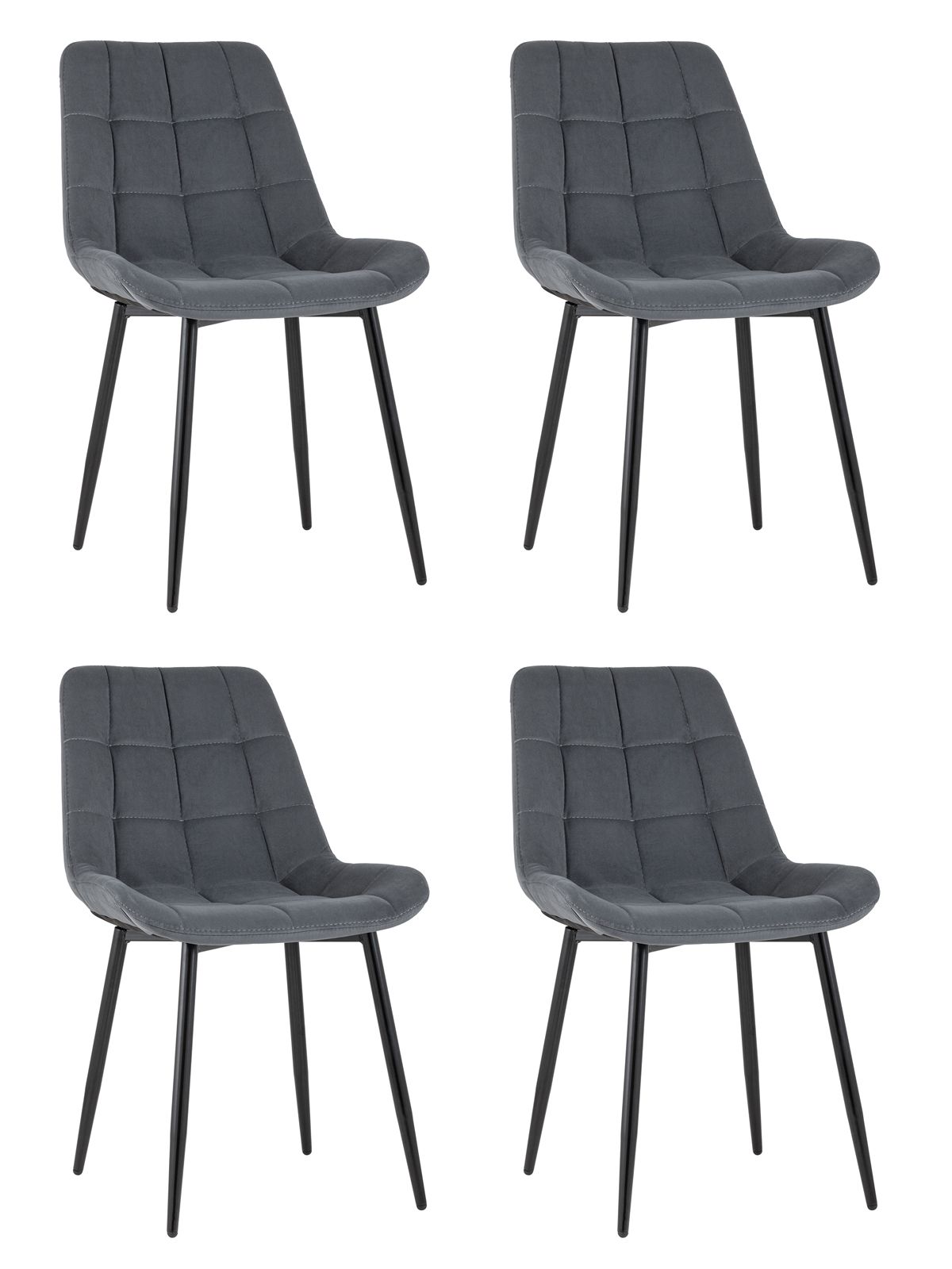 Комплект из четырех стульев Флекс велюр тёмно-серый ножки из металла черные
