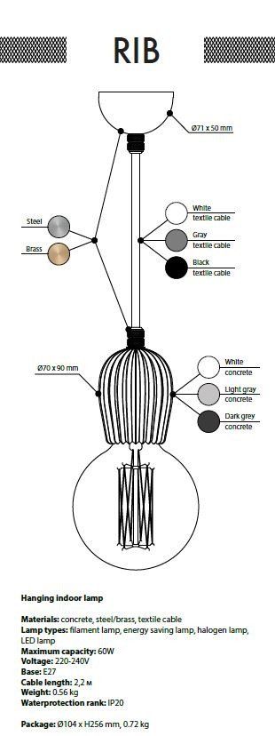 Подвесной светильник Beton Rib by Romatti