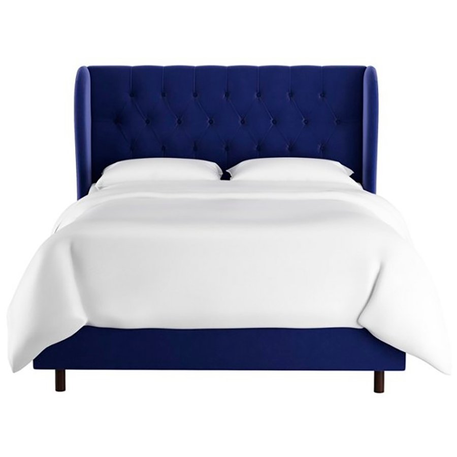 Кровать двуспальная с мягким изголовьем 180х200 см синяя Reed Wingback Blue...