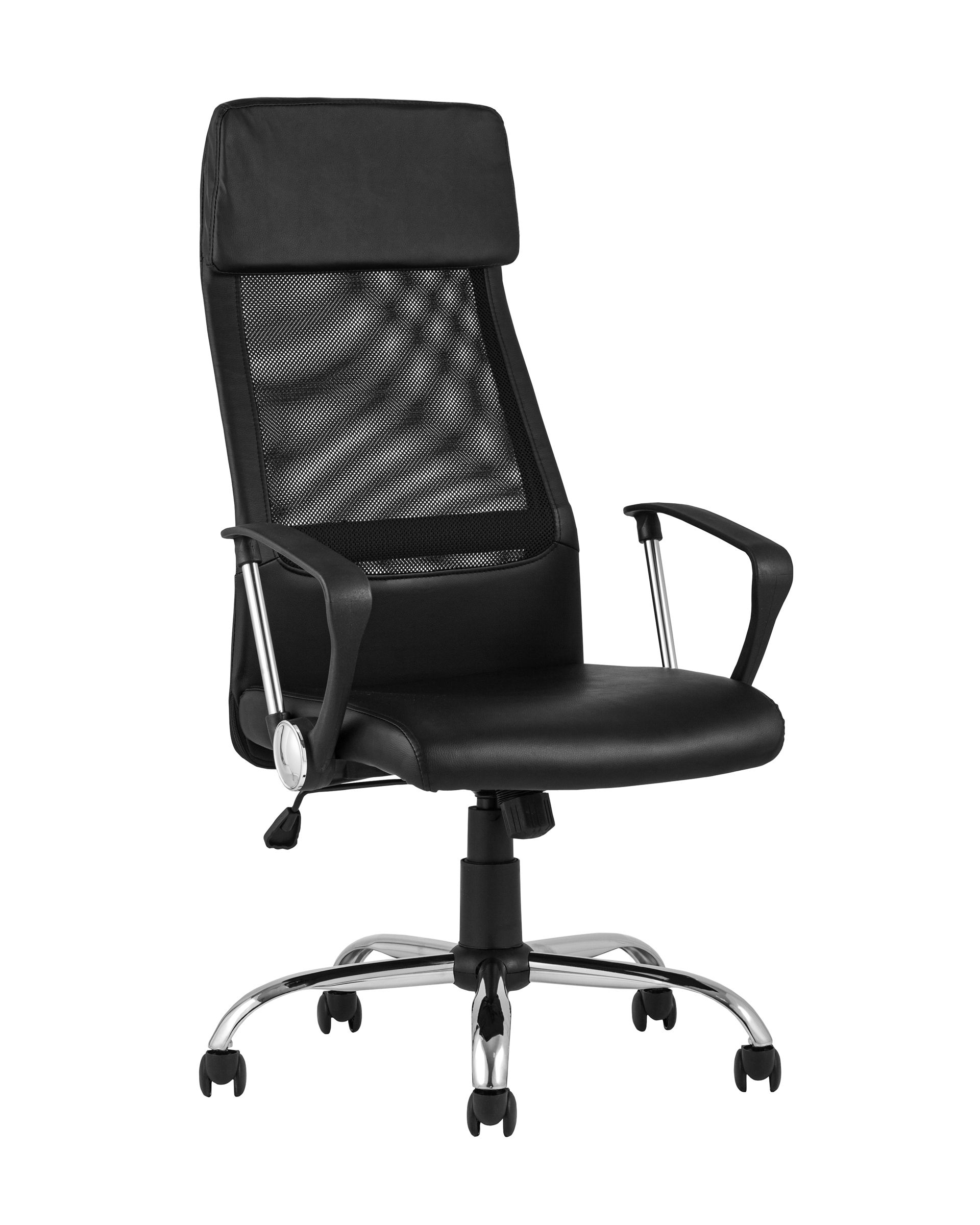 Компьютерное кресло TopChairs Bonus офисное черное в обивке из экокожи и сетки, механизм качания Top Gun