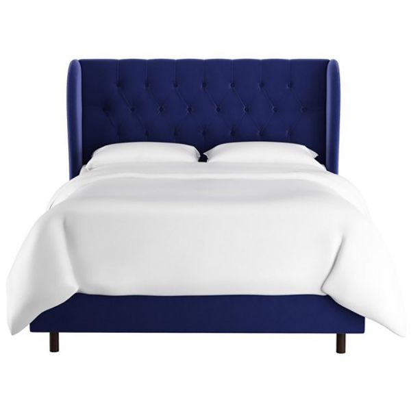 Кровать двуспальная с мягким изголовьем 160х200 см синяя Reed Wingback Blue Velvet