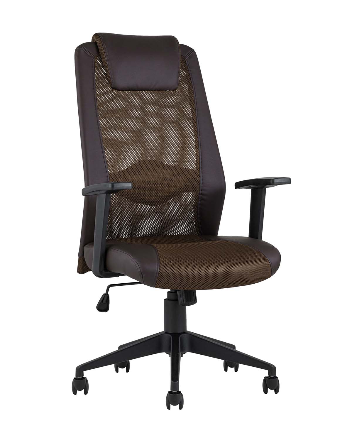 Компьютерное кресло TopChairs Studio офисное коричневое в обивке из экокожи и текстиля с сеткой, механизм качания To
